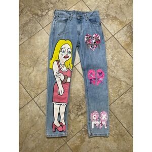 Naes Garden Levi's Jeans W32 L34 Custom Painted Cartoon‎ Heart Denim Unique Art